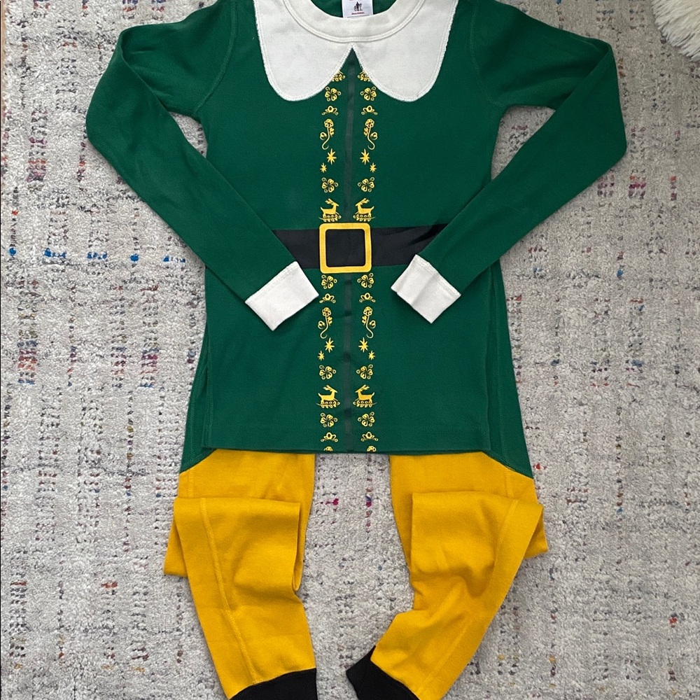 Hanna Andersson Green and Yellow Elf movie pajama set Costume size 8
